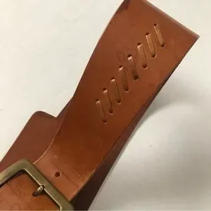 RENZA Italian Luxury Belt Asymmetrical Wide Saddle Brown Leather Brass Buckle Leather Renaissance Belt – French Meadows main image 4